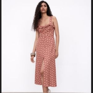 Zara Floral Print Linen Blend Dress
